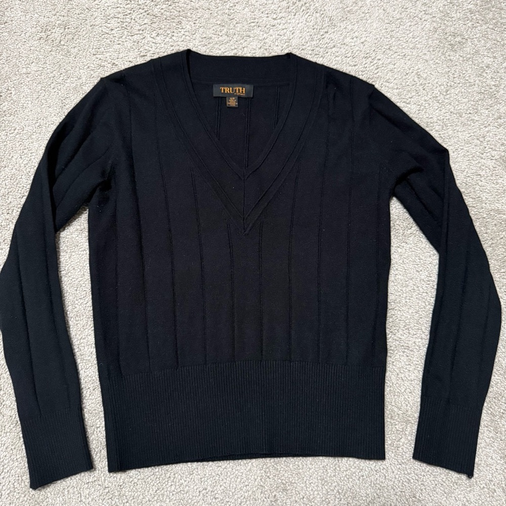 Truth Black Sweater Top V-Neck Womens S